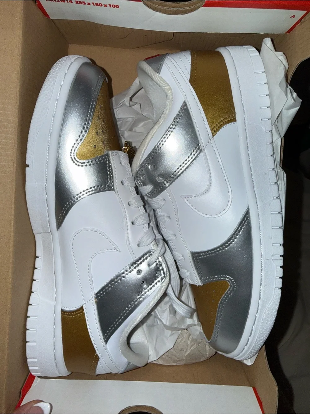 Nike White, Gold & Silver Low Top Sneakers